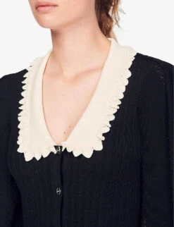 Sandro Dorothy Puff-sleeve Knitted Woven Mini Dress -Ted Baker Store R03948104 NOIRGRIS ALT05