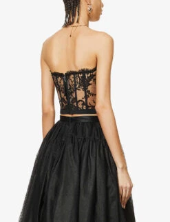 Alexander McQueen Floral Lace Bustier Woven Top -Ted Baker Store R03951912 BLACK ALT03