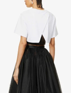 Alexander McQueen Cropped Bustier Cotton-jersey And Mesh T-shirt -Ted Baker Store R03951915 OPTICALWHITE ALT03