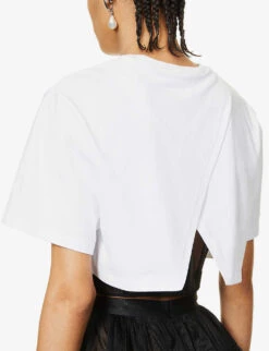 Alexander McQueen Cropped Bustier Cotton-jersey And Mesh T-shirt -Ted Baker Store R03951915 OPTICALWHITE ALT04
