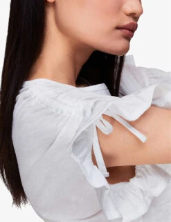 Whistles Frilled-sleeve Drawstring-shoulder Cotton Top 12 Whistles Frilled-sleeve Drawstring-shoulder Cotton Top -Ted Baker Store R03952634 WHITE ALT04