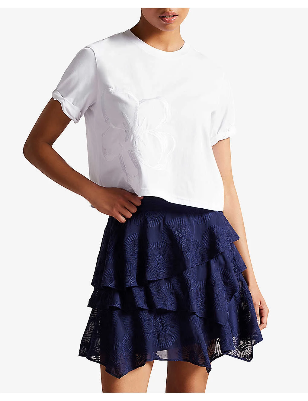 Ted Baker Carmyn Floral-embossed Cotton T-shirt 5 Ted Baker Carmyn Floral-embossed Cotton T-shirt - Image 3