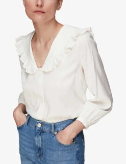 Whistles Lenny Frill-collar Woven Top -Ted Baker Store R03954858 WHITE ALT02