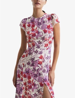 Reiss Livia Mosaic-print Cut-out Detail Woven Midi Dress -Ted Baker Store R03958181 PINKPURPLE ALT02