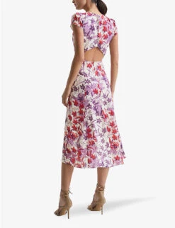 Reiss Livia Mosaic-print Cut-out Detail Woven Midi Dress -Ted Baker Store R03958181 PINKPURPLE ALT03