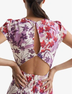 Reiss Livia Mosaic-print Cut-out Detail Woven Midi Dress -Ted Baker Store R03958181 PINKPURPLE ALT04