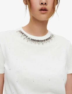 Maje Rocky Embellished Cotton T-shirt -Ted Baker Store R03958793 BLANC ALT04