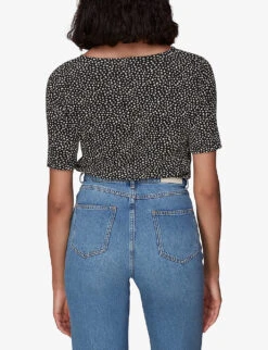 Whistles Ink Leopard-print Ruched Woven T-shirt -Ted Baker Store R03963065 BLACK ALT03