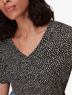 Whistles Ink Leopard-print Ruched Woven T-shirt -Ted Baker Store R03963065 BLACK ALT04
