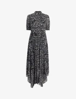 Whistles Smudge Cheetah-print Woven Mesh Midi Dress
