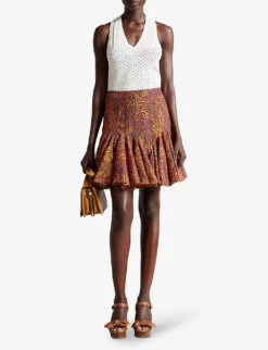 Ted Baker Staysey Botanical-print Ruffled-hem Woven Mini Skirt -Ted Baker Store R03971495 BROWN ALT01