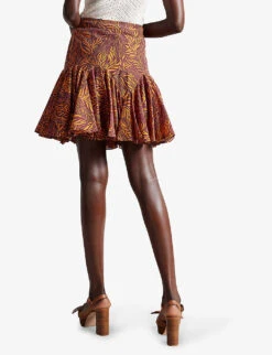 Ted Baker Staysey Botanical-print Ruffled-hem Woven Mini Skirt -Ted Baker Store R03971495 BROWN ALT03
