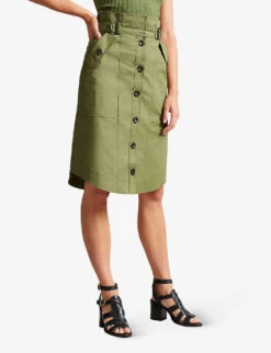 Ted Baker Siyanne Paperbag-waist Stretch-cotton Skirt 8 Ted Baker Siyanne Paperbag-waist Stretch-cotton Skirt -Ted Baker Store R03971496 KHAKI ALT02