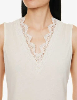 ME AND EM Lace-trim V-neck Cotton-blend Top -Ted Baker Store R03971748 CREAM ALT04