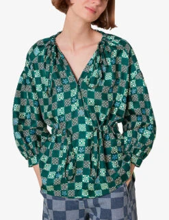 Whistles Checkerboard Adjustable-waist Silk Top 9 Whistles Checkerboard Adjustable-waist Silk Top -Ted Baker Store R03974353 MULTICOLOURED ALT02