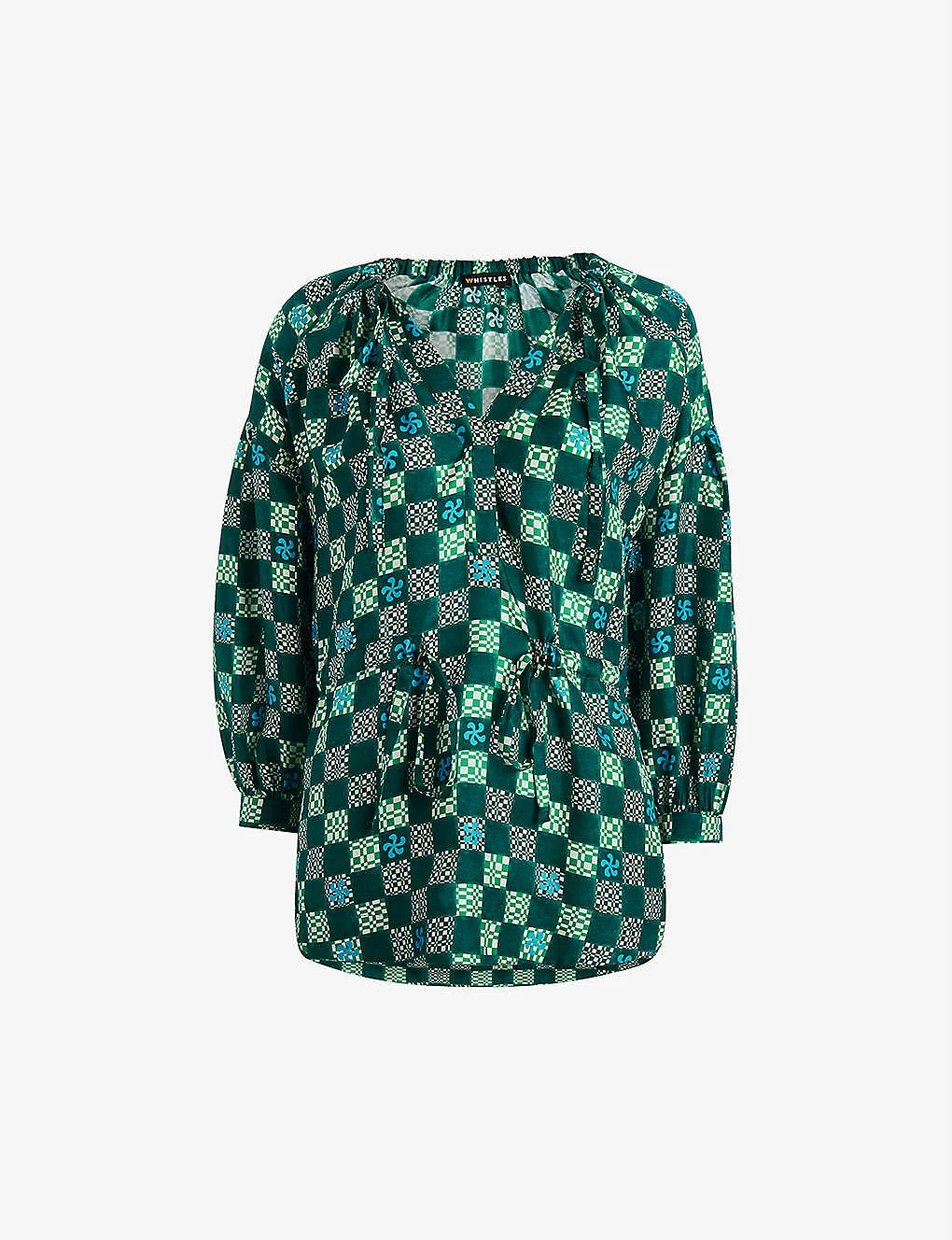 Whistles Checkerboard Adjustable-waist Silk Top 3 Whistles Checkerboard Adjustable-waist Silk Top