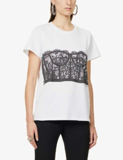 Alexander McQueen Corset-print Cotton-jersey T-shirt -Ted Baker Store R03980605 WHITEBLACK ALT02