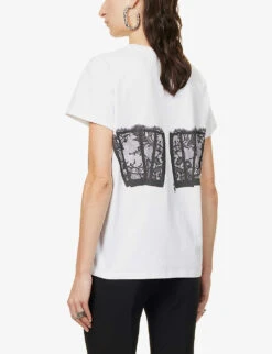 Alexander McQueen Corset-print Cotton-jersey T-shirt -Ted Baker Store R03980605 WHITEBLACK ALT03
