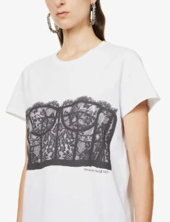 Alexander McQueen Corset-print Cotton-jersey T-shirt -Ted Baker Store R03980605 WHITEBLACK ALT04