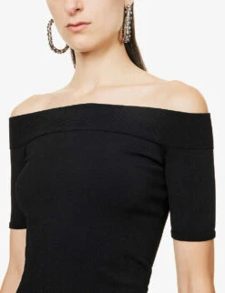 Alexander McQueen Off-the-shoulder Fitted Stretch-woven Top 11 Alexander McQueen Off-the-shoulder Fitted Stretch-woven Top -Ted Baker Store R03980608 BLACK ALT04