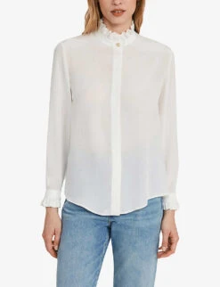 CLAUDIE PIERLOT Chabine Ruffle-collar Silk Shirt 9 CLAUDIE PIERLOT Chabine Ruffle-collar Silk Shirt -Ted Baker Store R03982918 NATURELS ALT02