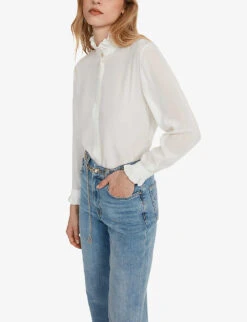 CLAUDIE PIERLOT Chabine Ruffle-collar Silk Shirt 11 CLAUDIE PIERLOT Chabine Ruffle-collar Silk Shirt -Ted Baker Store R03982918 NATURELS ALT04