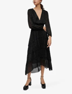 Maje Ruffiniti V-neck Woven Midi Dress -Ted Baker Store R03986002 NOIRGRIS ALT01