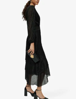 Maje Ruffiniti V-neck Woven Midi Dress -Ted Baker Store R03986002 NOIRGRIS ALT02
