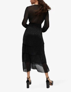 Maje Ruffiniti V-neck Woven Midi Dress -Ted Baker Store R03986002 NOIRGRIS ALT03