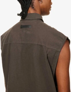 ESSENTIALS Oxford Logo-patch Sleeveless Cotton Shirt -Ted Baker Store R03991675 OFFBLACK ALT04