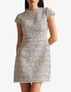 Ted Baker Renatad Frayed-edge Tweed Mini Dress -Ted Baker Store R03991825 LTPINK ALT02
