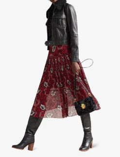 Ted Baker Ariello Floral-print Dropped-waist Pleated Woven Midi Skirt -Ted Baker Store R04008504 RED ALT01