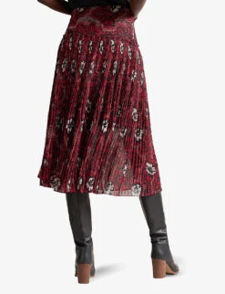 Ted Baker Ariello Floral-print Dropped-waist Pleated Woven Midi Skirt -Ted Baker Store R04008504 RED ALT03