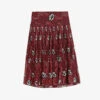 Ted Baker Ariello Floral-print Dropped-waist Pleated Woven Midi Skirt -Ted Baker Store R04008504 RED M