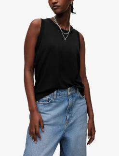 AllSaints Nori Ramskull-embroidered Woven Tank Top -Ted Baker Store R04009244 BLACK ALT02