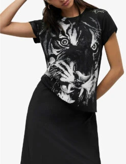AllSaints Turin Anna Tiger-print Cotton T-shirt -Ted Baker Store R04009304 BLACK ALT02