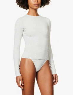 Scoop-neck Slim-fit Stretch-cotton Top -Ted Baker Store R04010196 GREYMELANGE ALT02