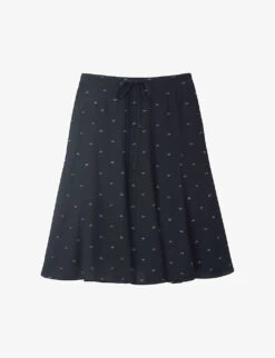 Spot-print Tie-waist Woven Midi Skirt