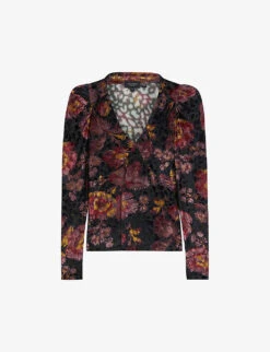 Ted Baker Ettya Floral-print V-neck Stretch-jacquard Top