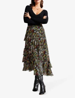 Ted Baker Rianah Tiered Asymmetric Recycled-polyester Midi Skirt -Ted Baker Store R04031946 BLACK ALT01