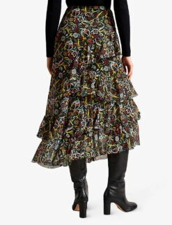 Ted Baker Rianah Tiered Asymmetric Recycled-polyester Midi Skirt -Ted Baker Store R04031946 BLACK ALT02