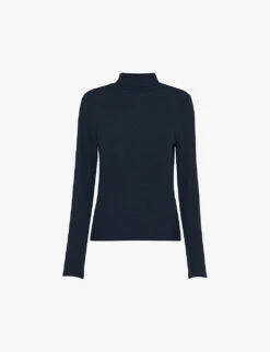 Whistles Ribbed Polo-neck Stretch-woven Top