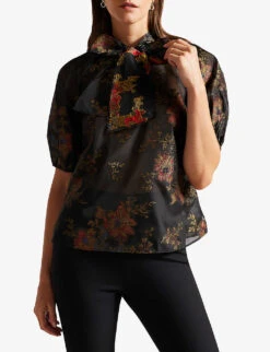 Ted Baker Marshil Pussy-bow Woven Top -Ted Baker Store R04051538 BLACK ALT02