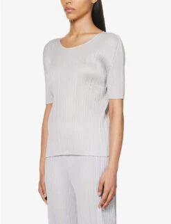 Basics Round Neck Pleated Woven Jersey Top 9 Basics Round Neck Pleated Woven Jersey Top -Ted Baker Store R04057043 LIGHTGREY ALT02