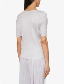Basics Round Neck Pleated Woven Jersey Top 10 Basics Round Neck Pleated Woven Jersey Top -Ted Baker Store R04057043 LIGHTGREY ALT03