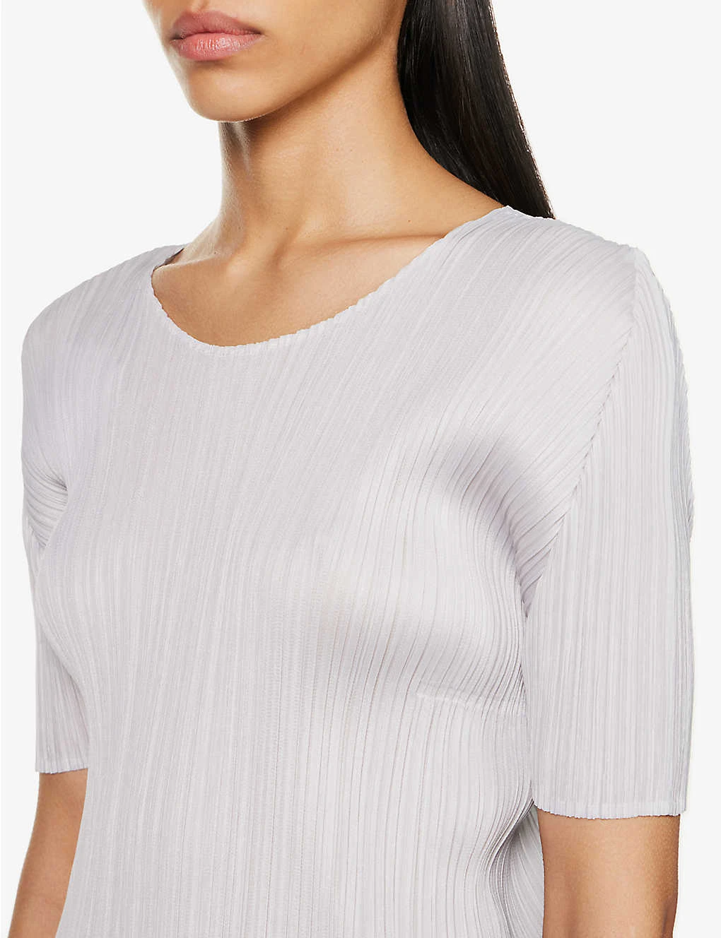 Basics Round Neck Pleated Woven Jersey Top 7 Basics Round Neck Pleated Woven Jersey Top - Image 5