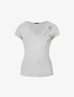 Ikks V-neck Sequin-embroidered Woven T-shirt