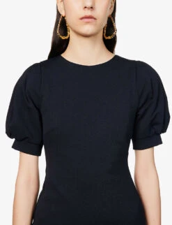 Max Mara Unione Puff-sleeved Stretch-woven Midi Dress -Ted Baker Store R04064734 ULTRAMARINE ALT04