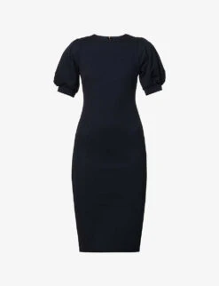 Max Mara Unione Puff-sleeved Stretch-woven Midi Dress