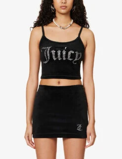 Juicy Couture Scoop-neck Brand-embellished Velour Vest Top -Ted Baker Store R04065594 BLACK101 ALT02